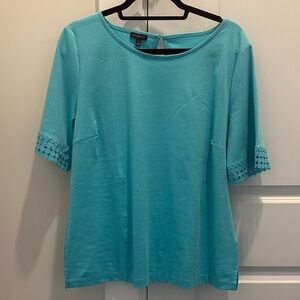 Talbots Aqua Short Sleeve Tee with Lace Trim